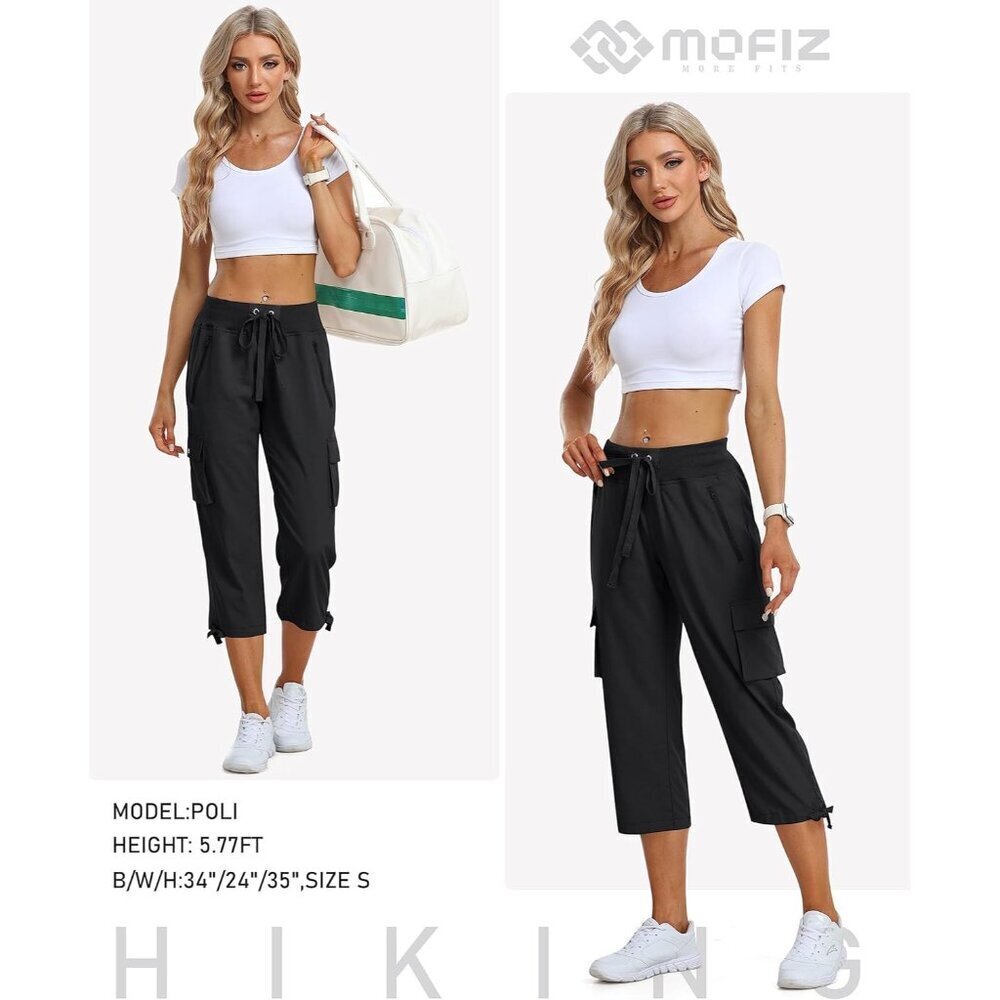 Women's Cargo Capris Pants Lightweight Quick Dry Stretch Casual Hiking - Picture 6 of 6